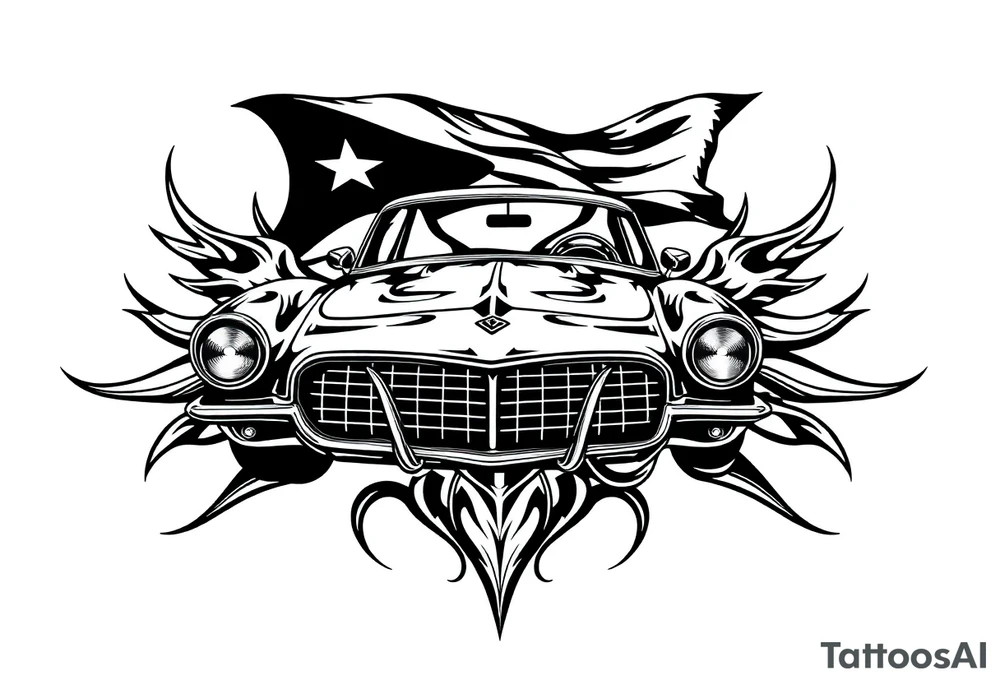 a classic car under a cuban flag tattoo idea