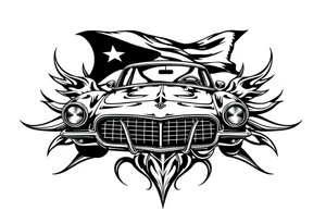 a classic car under a cuban flag tattoo idea