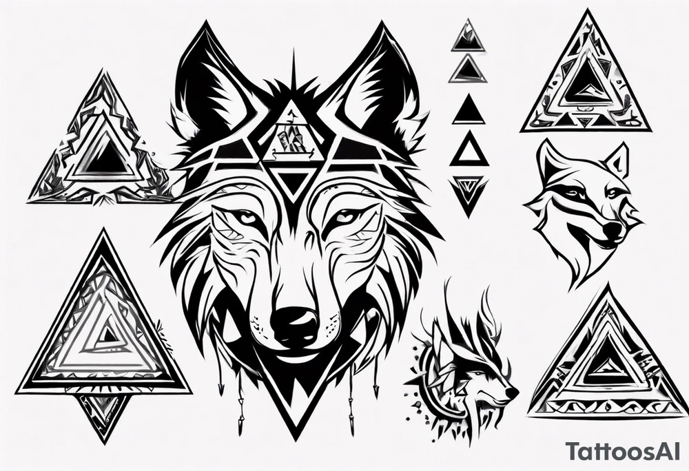wolf head with a triangle on forehead tattoo idea
