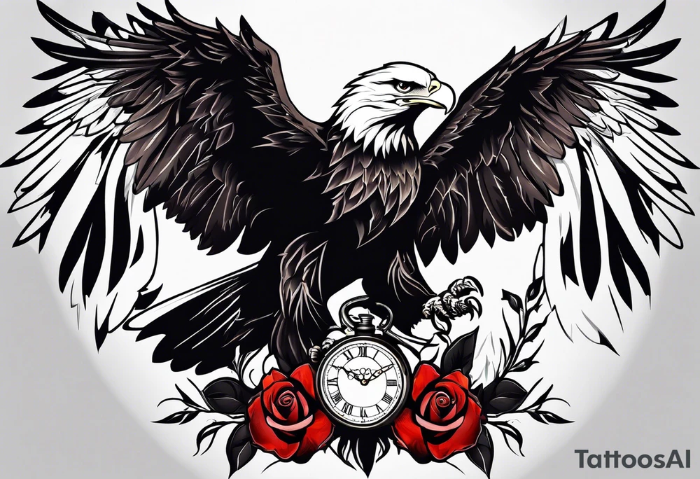 eagle, rose, clock , love tattoo idea