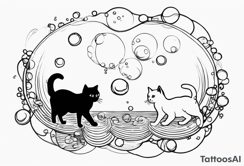 cute felines floating up in bubbles tattoo idea