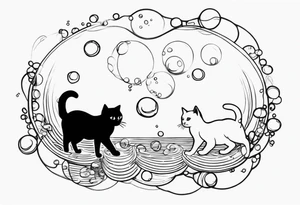 cute felines floating up in bubbles tattoo idea