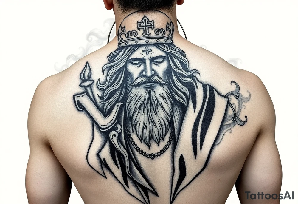 Saint judas realistic and smoke background tattoo idea