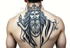 Saint judas realistic and smoke background tattoo idea