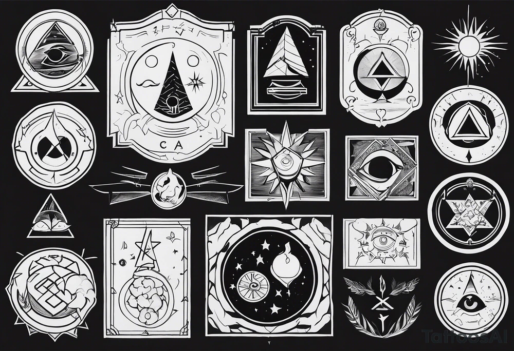 a bunch of ocultism signs tattoo idea