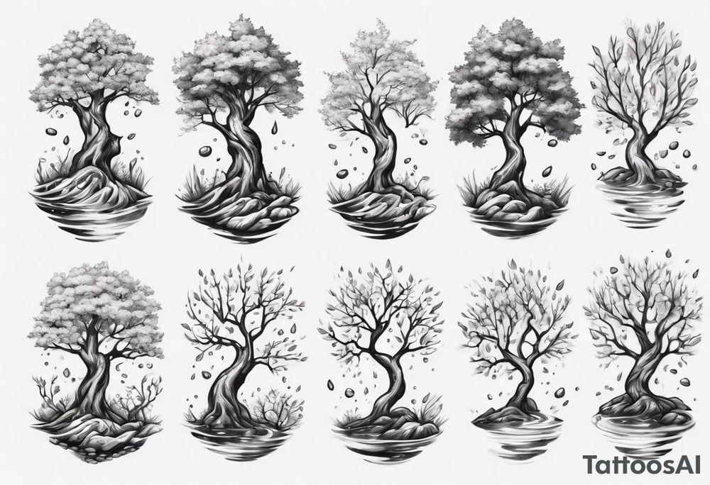 Small spring water and oka tree tattoo idea