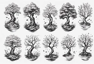 Small spring water and oka tree tattoo idea