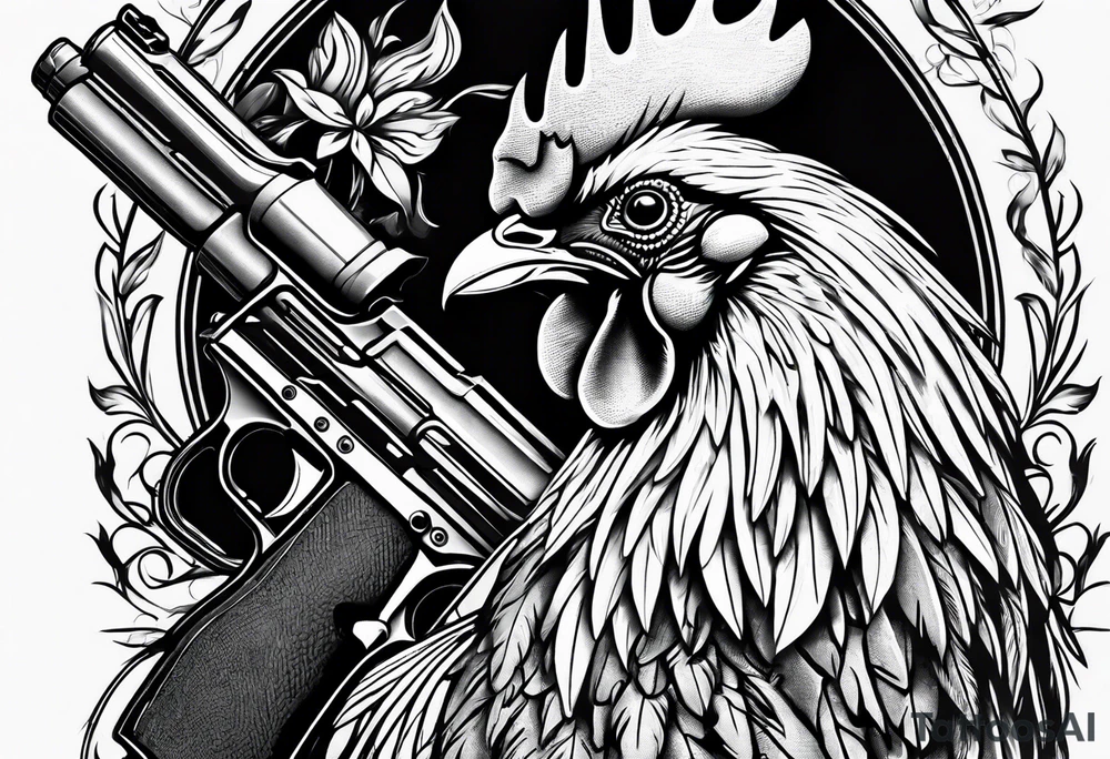 rooster holding a  gun tattoo idea