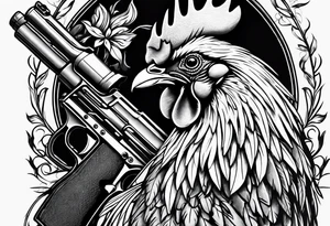 rooster holding a  gun tattoo idea