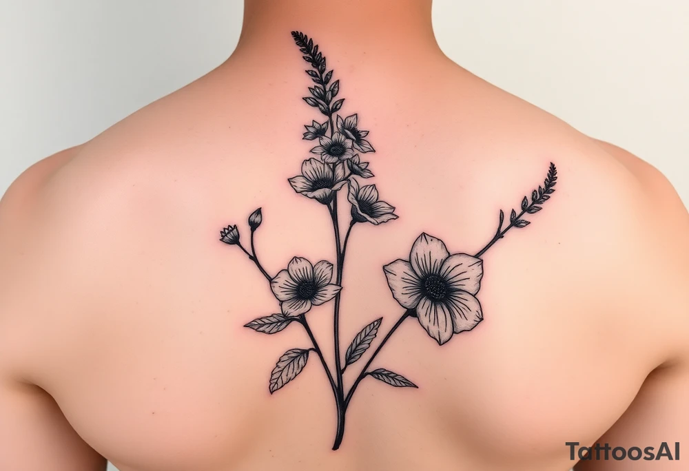 larkspur + hawthorne sleave tattoo, red ink tattoo idea