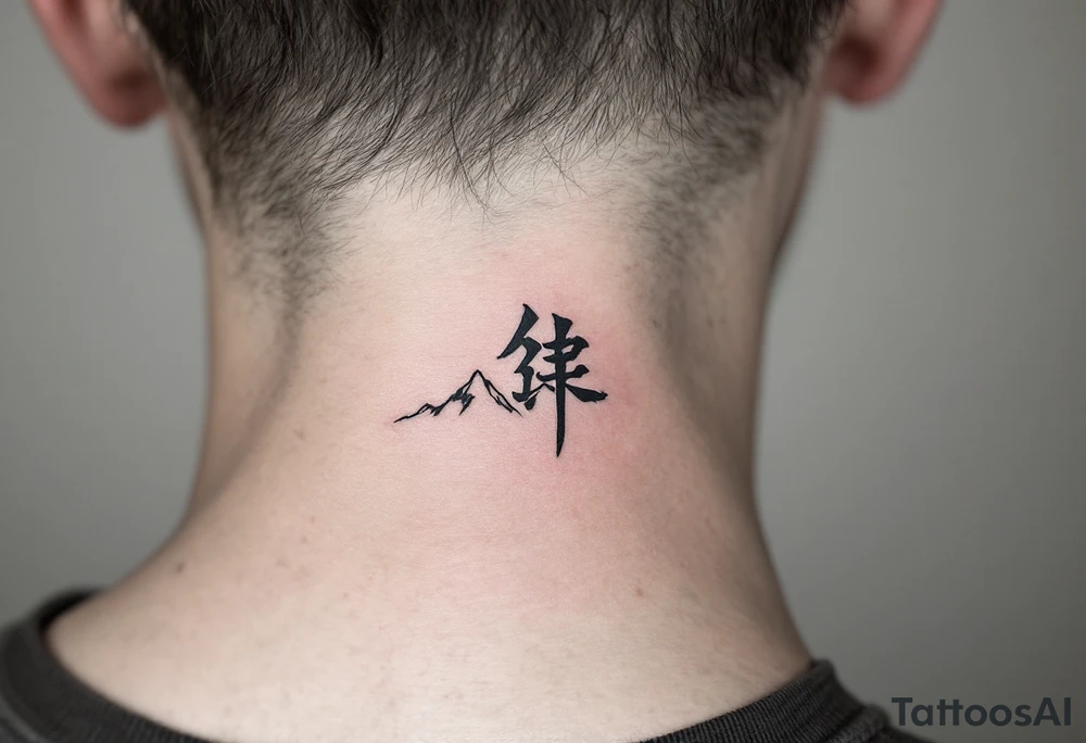 忍 (rěn, “endurance”) in charcoal gray fits beside a mountain silhouette for perseverance. tattoo idea