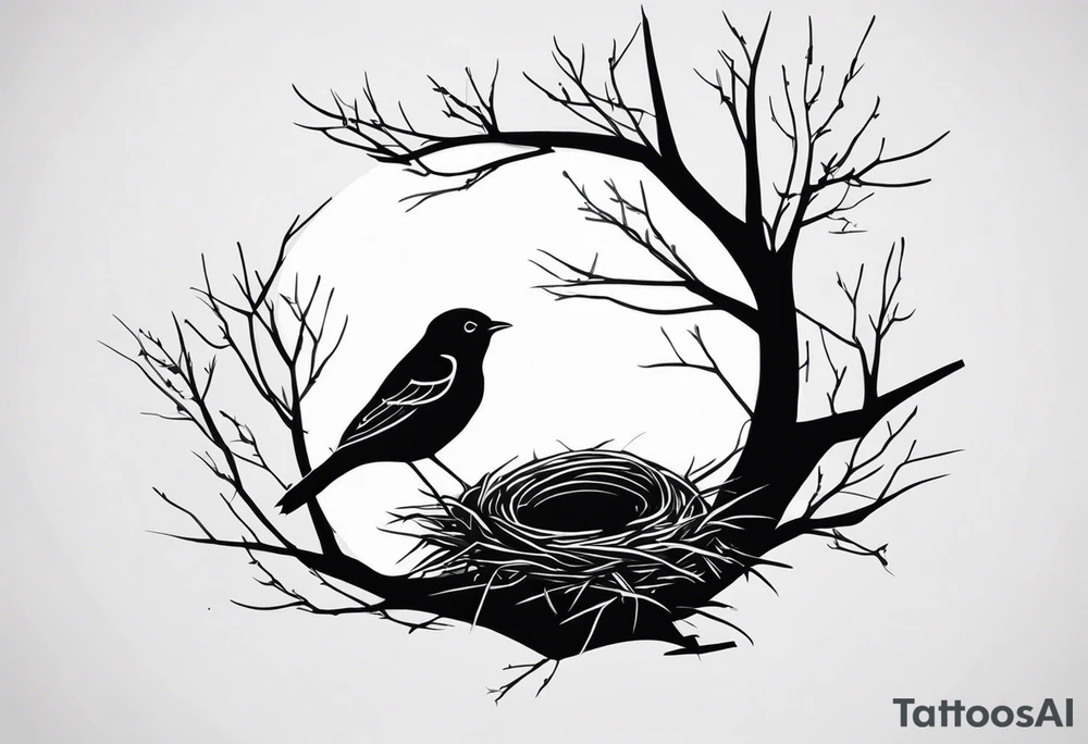 A bird with nest on tree tattoo idea