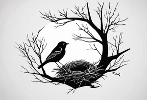 A bird with nest on tree tattoo idea