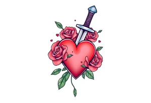 dagger piercing a heart with roses tattoo idea