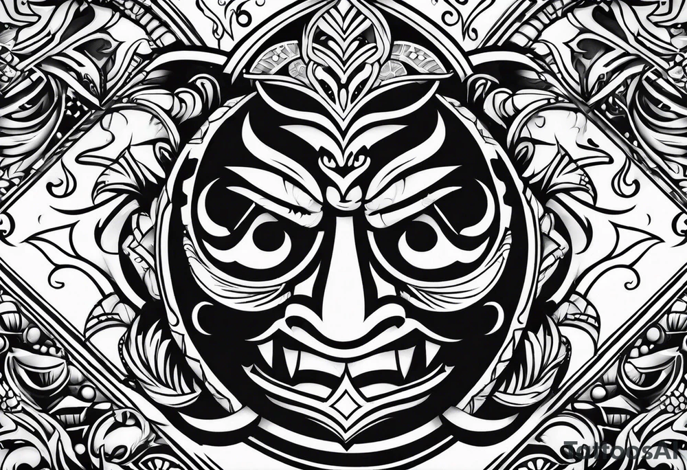 hawaiian tiki with flames tattoo idea