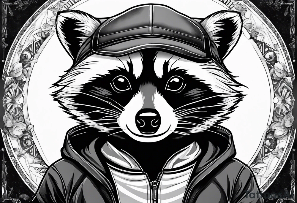 raccoon wearing a Superman hoodie tattoo idea