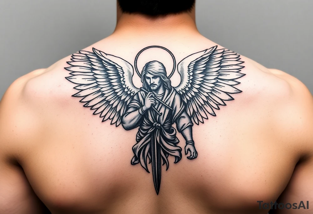 powerful and bold saint michael tattoo idea