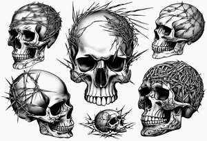 Skull covered in barbed wired tattoo idea