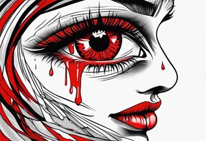 Bleeding tear draining to down from  one red symmetrical 
 eye tattoo design model tattoo idea