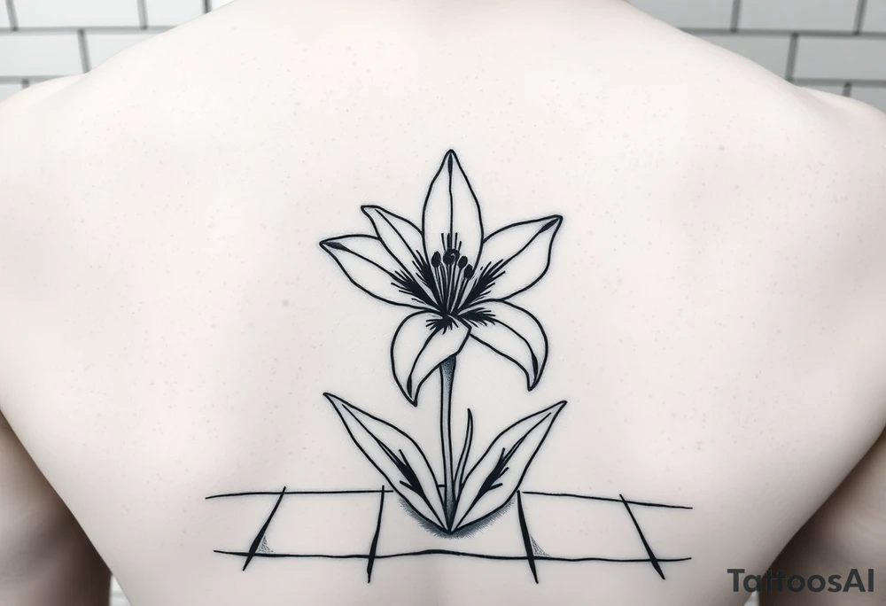 lily coming up out of the tile floor in front of bathroom sink tattoo idea