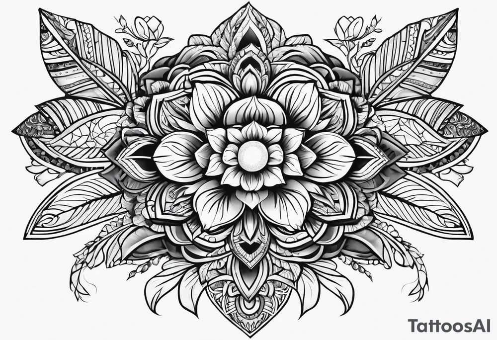 Shoulder cap floral geometric tattoo idea