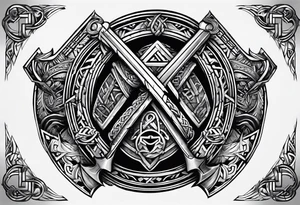 Valhalla  round 
shield axe sword valknut tattoo idea