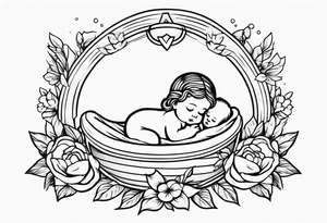 baby jesus in manger

old school vintage simple traditional design with vintage flowers surrounding it bold color simple tattoo idea
