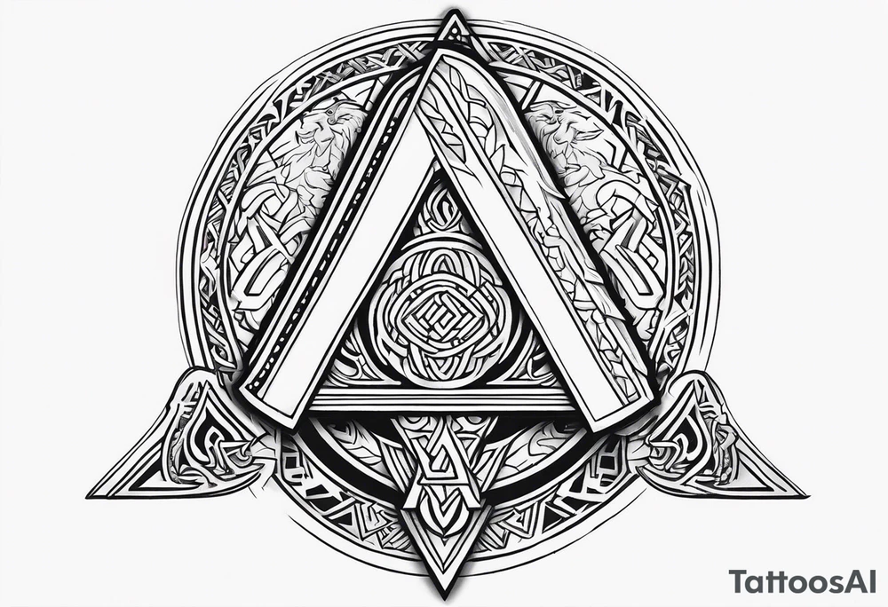 Valhalla sword shield dragon axe Valknut tattoo idea