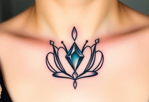 crown with a diamond-shaped gem in the center, rendered in simple black outlines with subtle metallic touches of silver and diamond-like glimmers tattoo idea