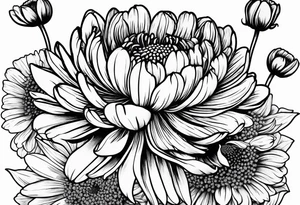 Chrysanthemum with wildflowers, poppy, complimentary flowers tattoo idea