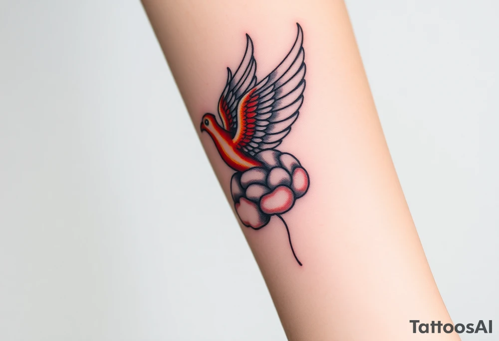 A phoenix flying out of a brain colorful tattoo idea
