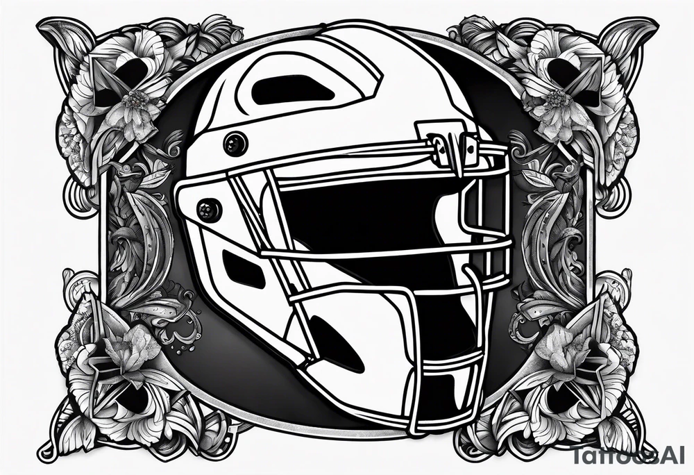 home plate with a catcher helmet on a black background tattoo idea