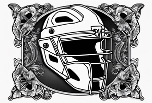home plate with a catcher helmet on a black background tattoo idea