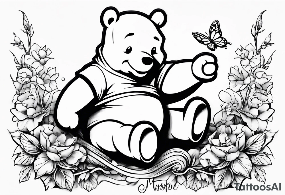 Winnie Pooh one hand in the honey and one hand holding joint tattoo idea