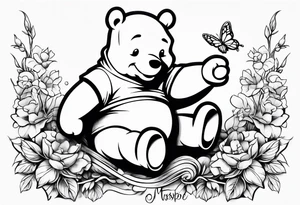 Winnie Pooh one hand in the honey and one hand holding joint tattoo idea