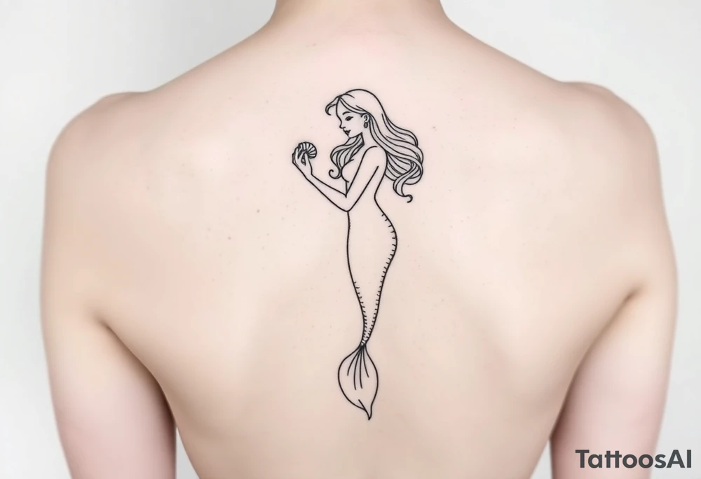 Mermaid tattoo full body soft face light grainy holding a shell in hand tattoo idea