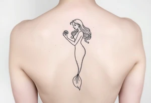 Mermaid tattoo full body soft face light grainy holding a shell in hand tattoo idea
