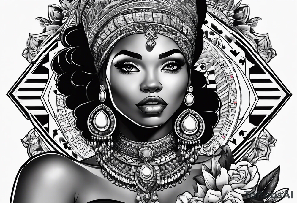 black woman casino tattoo idea