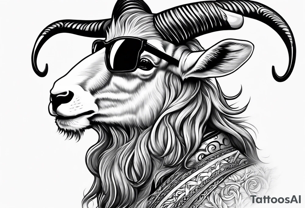 capricorn with beard and sunglasses tattoo idea