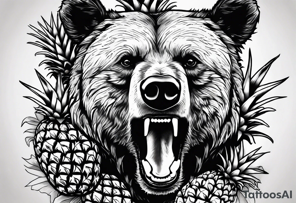 Bear eating pineapples tattoo idea
