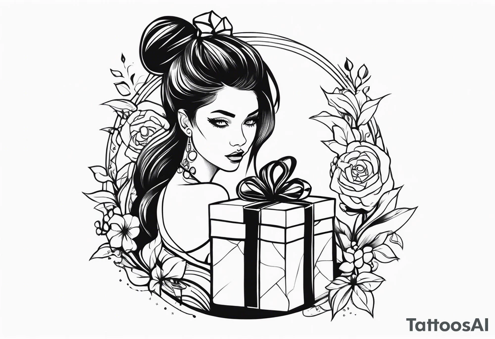 girl with presents tattoo idea