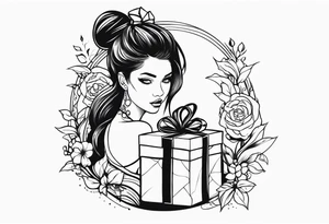 girl with presents tattoo idea