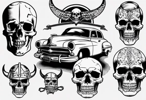 Viking skeleton head and old car tattoo idea