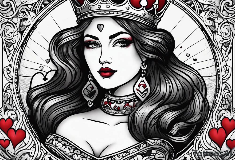 minimal design - queen of hearts card - not so much ink - friendly - room for words tattoo idea