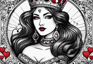 minimal design - queen of hearts card - not so much ink - friendly - room for words tattoo idea