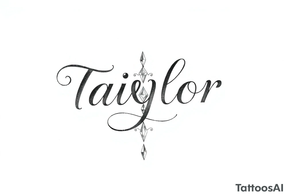 The name Taiylor spelled vertical with the O as a diamond ring behind the ear tattoo tattoo idea