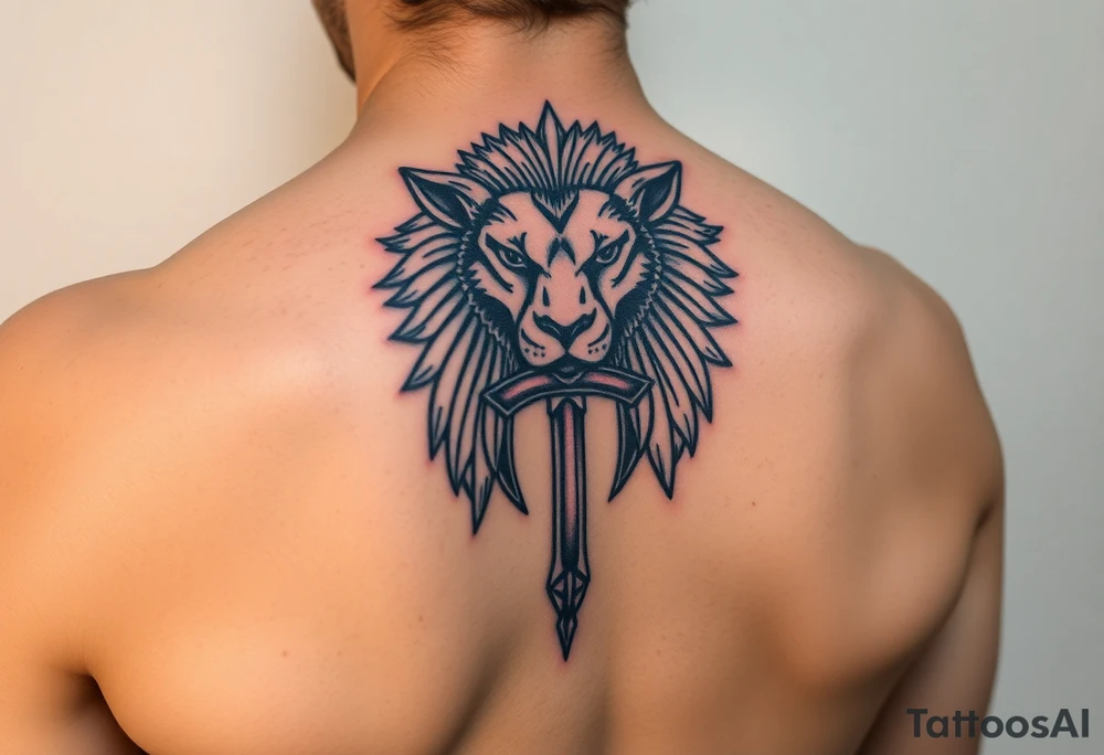 Black ankh lion tattoo idea