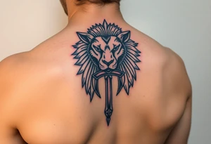 Black ankh lion tattoo idea