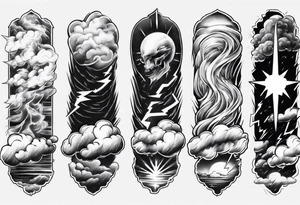 forearm sleeve lightning and clouds pattern tattoo idea