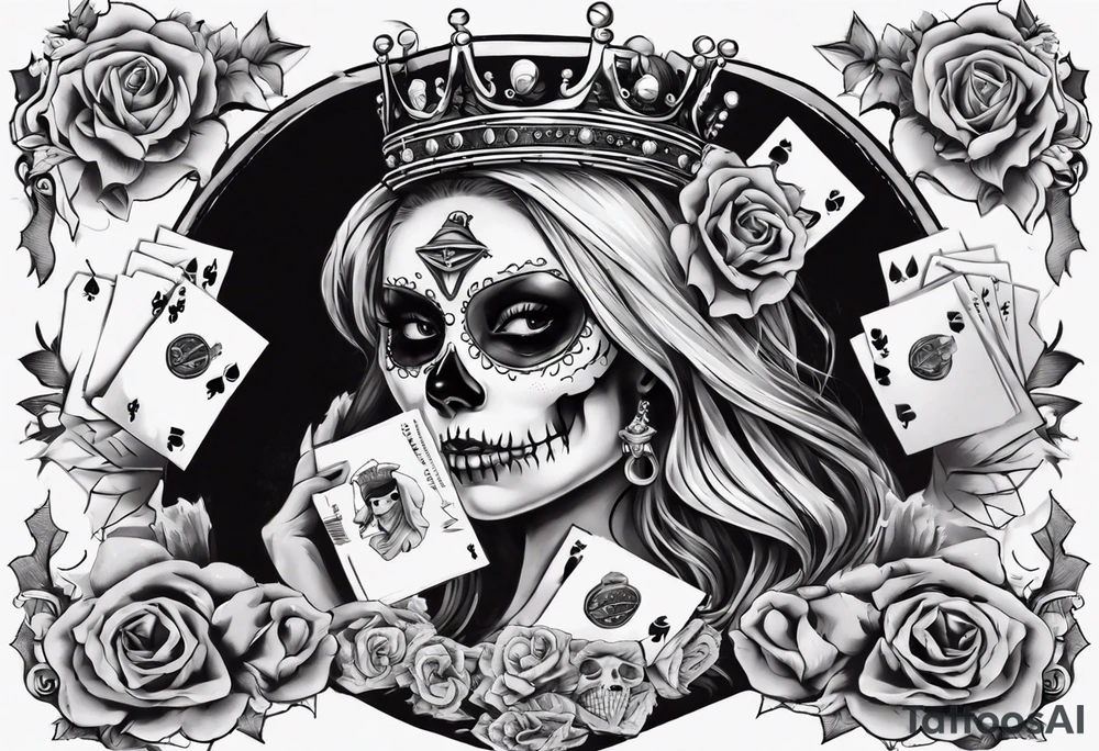 santa la muerta with money and crown
on the card tattoo idea